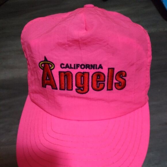 RARE Vintage American Needle California Angels Snap Back Hat Nylon Neon Pink - Picture 2 of 12